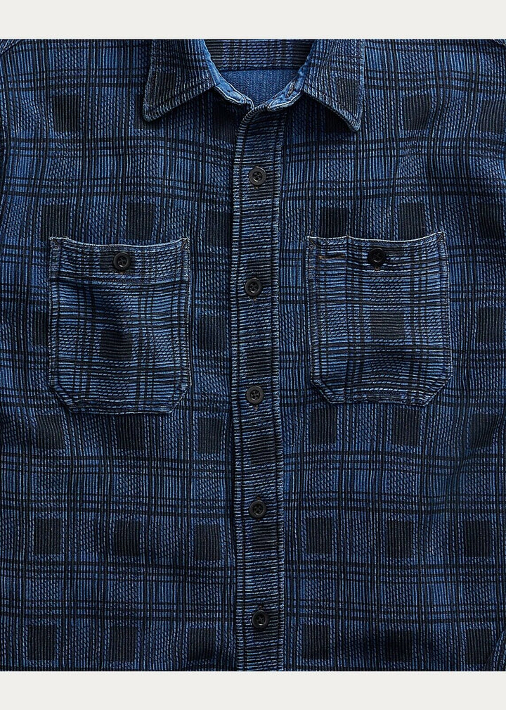 RRL Ralph Lauren Rotary Ottoman Check Plaid Blue Indigo Workshirt Men's M Medium