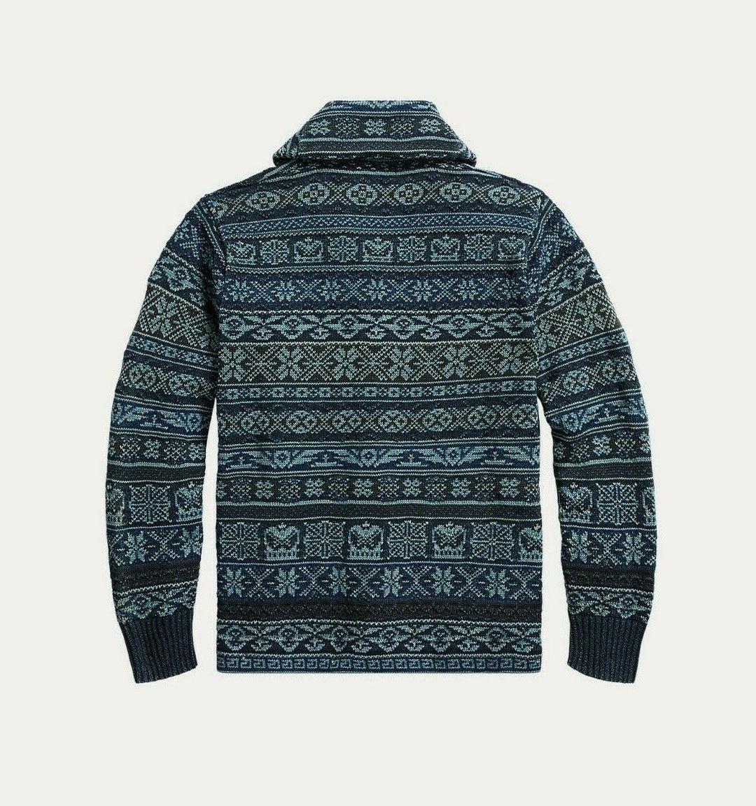 RRL Ralph Lauren Indigo Fair Isle Blue Heavy Fisherman Cardigan Men's S Small
