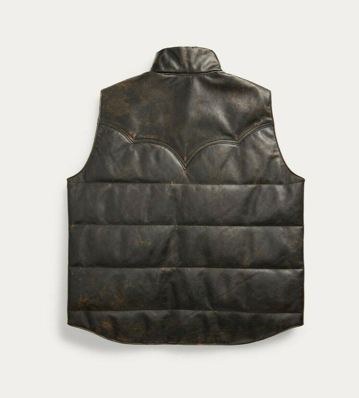 RRL Ralph Lauren Suede-Yoke Quilted Down Vest Jacket Coat Puffer Men's M Medium