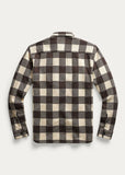 RRL Ralph Lauren Cotton Wool Plaid Shirt Brown Workshirt Popover Extra-Large XL
