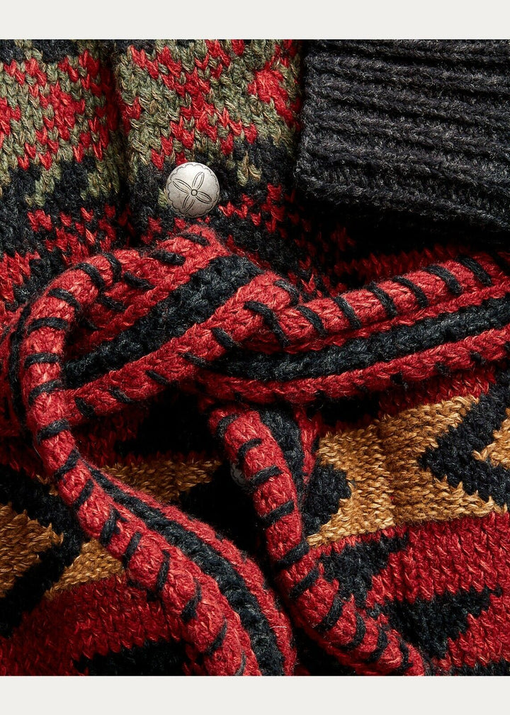 RRL Ralph Lauren Hand Knit Wool Red Ranch Long Belt Cardigan Men's Large L