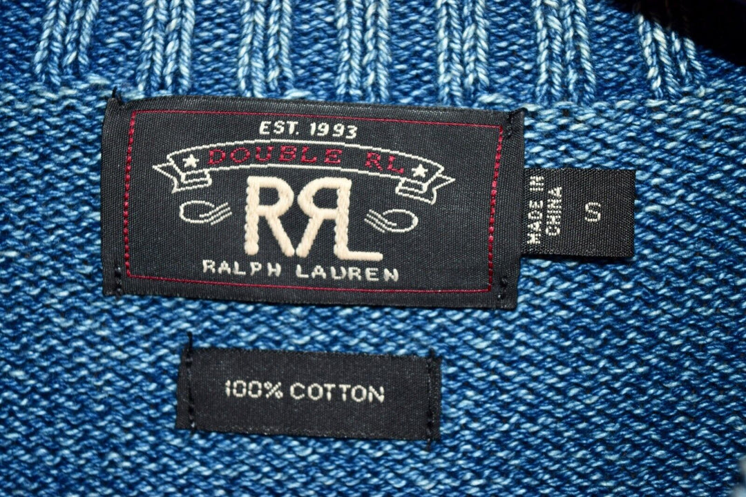 RRL Ralph Lauren Indigo Blue Thick Knit Crewneck Men's Anchor Faded Small S