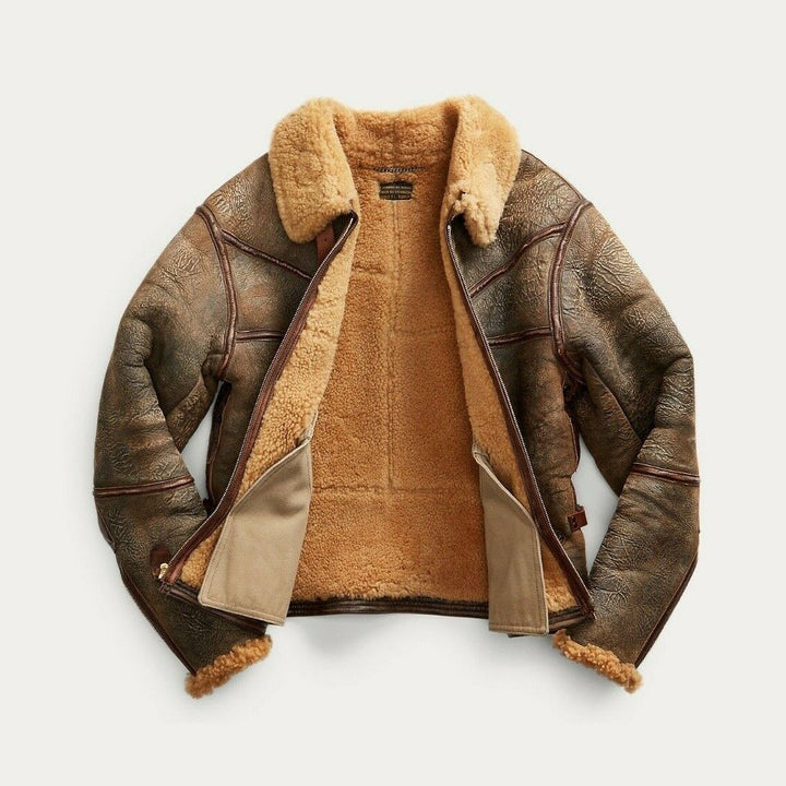 RRL Double RL Ralph Lauren Leather Brown Shearling Military Jacket Mens Medium M