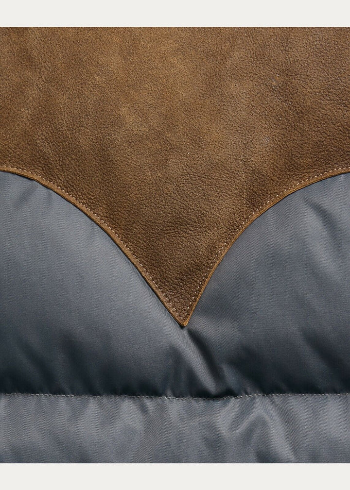 RRL Ralph Lauren Suede-Yoke Quilted Down Vest Jacket Coat Puffer Men's S Small