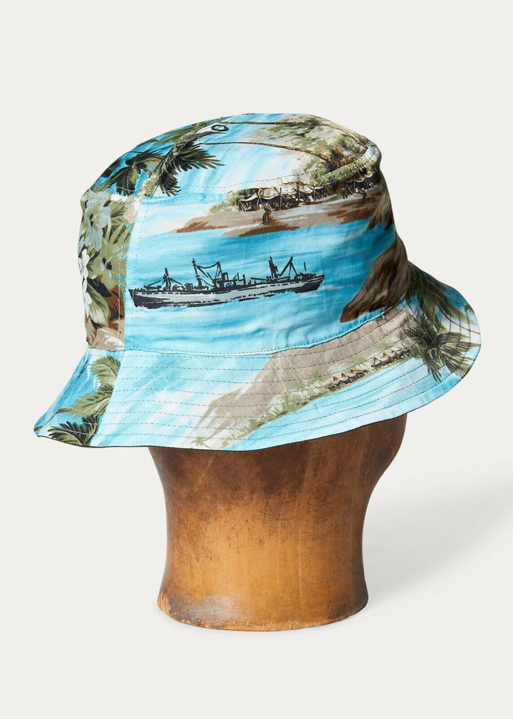 New RRL Ralph Lauren Tropical Bucket Hat Reversible Olive Men's L Large