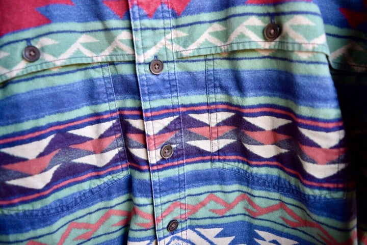 RRL Ralph Lauren Cotton Blue Southwest Shirt Beacon Henley Men's 2XL XXL