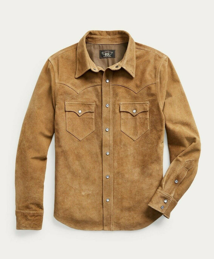 RRL Ralph Lauren Tan Suede Western Leather Snap Jacket Men's XL