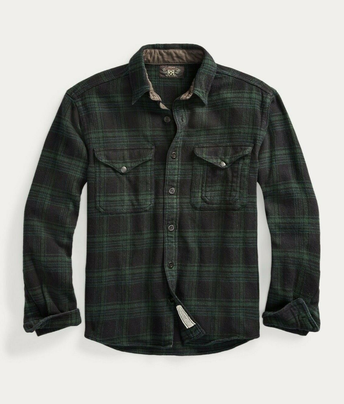 RRL Ralph Lauren Plaid Twill Flannel Cotton Thick Workshirt Men's