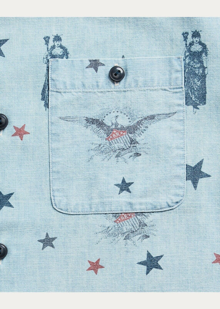 RRL Ralph Lauren Vintage Hawaiian Americana Indigo Chambray Camp Shirt Medium M