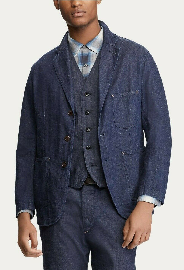 New Ralph Lauren RRL Japanese Denim Indigo Sportcoat Blazer Jacket Men's Large L