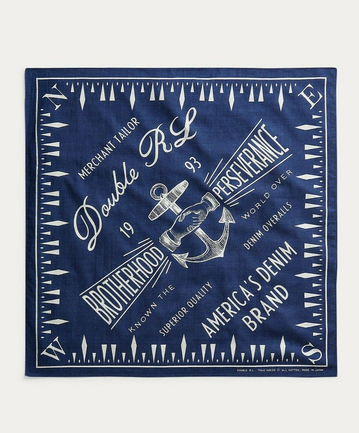 New RRL Ralph Lauren 19th Century Anchor-Print Bandanna Nautical Print Cotton