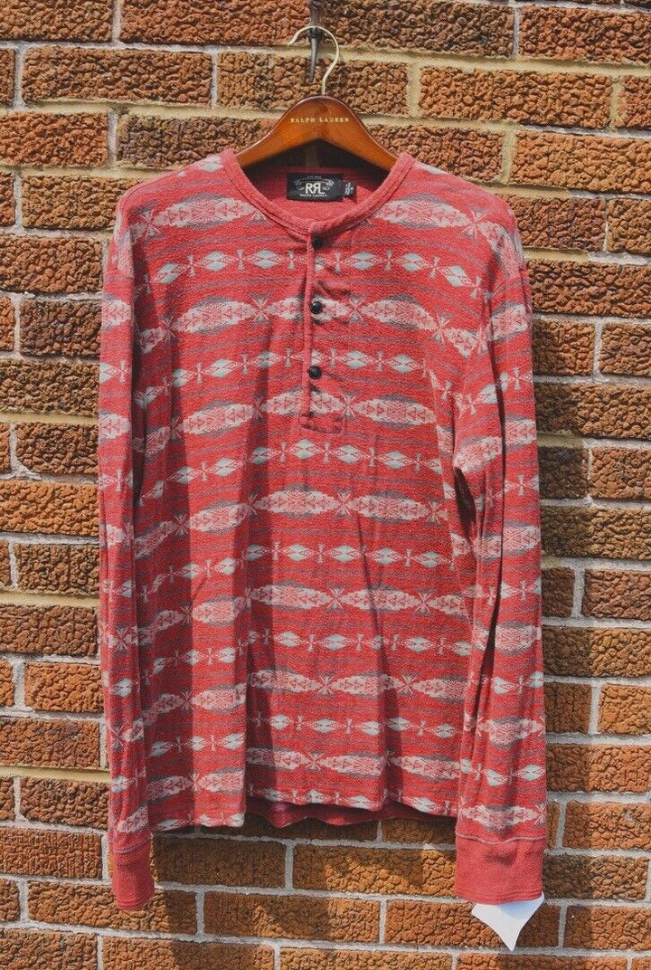 RRL Ralph Lauren Red Henley Fleece Shirt Southwestern Aztec Men's Medium M