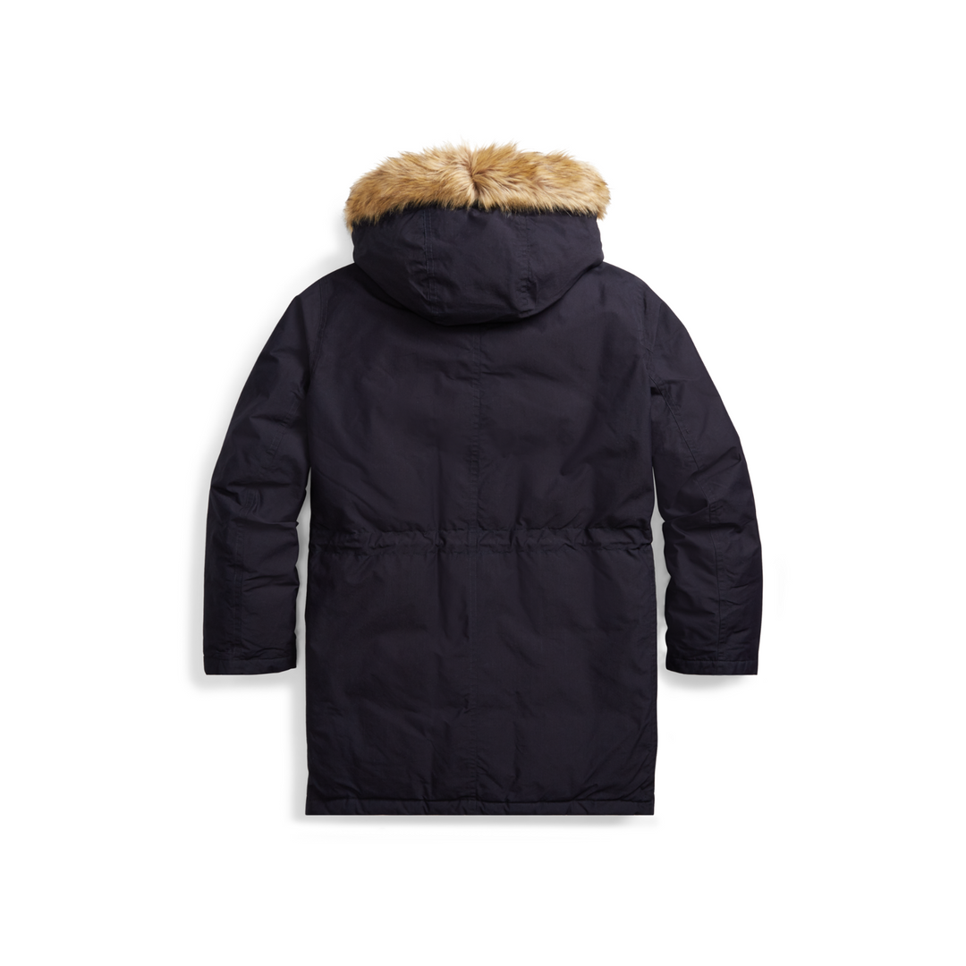 RRL Ralph Lauren Shearling Trim Navy Blue Real Down Parka Coat Men's 2XL XXL