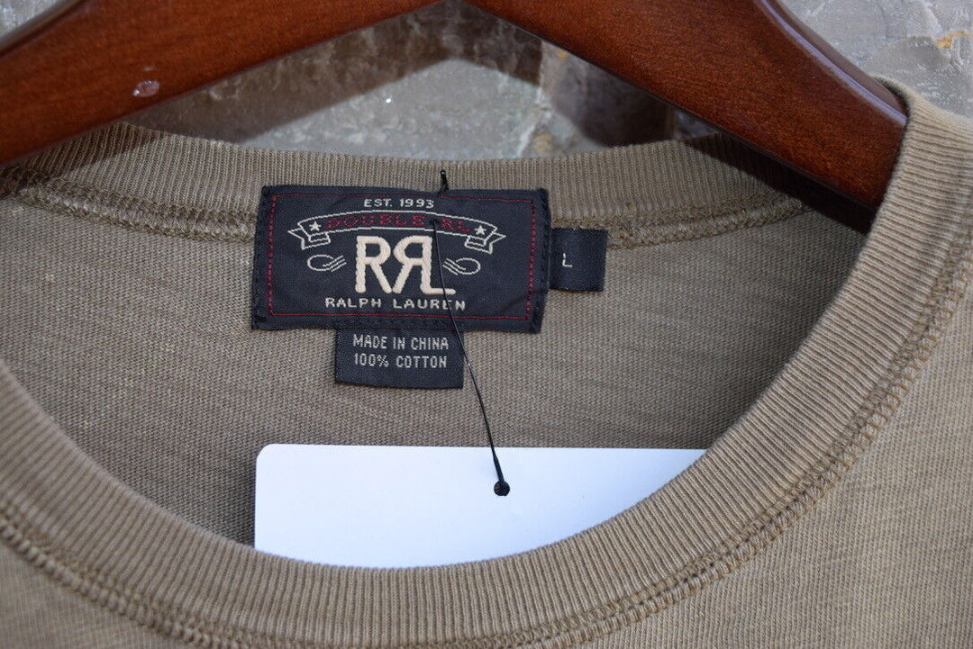 RRL Double RL Olive Green Jersey Crewneck Shirt Graphic T-Shirt Men's Large L