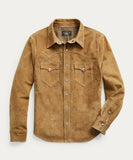 RRL Ralph Lauren Tan Suede Western Leather Jacket Overshirt Men's Large L