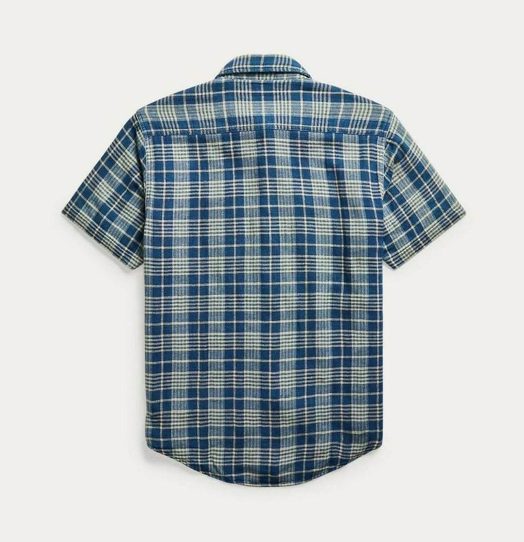 RRL Ralph Lauren Indigo Plaid Double-Faced Workshirt Shirt Men's L Large
