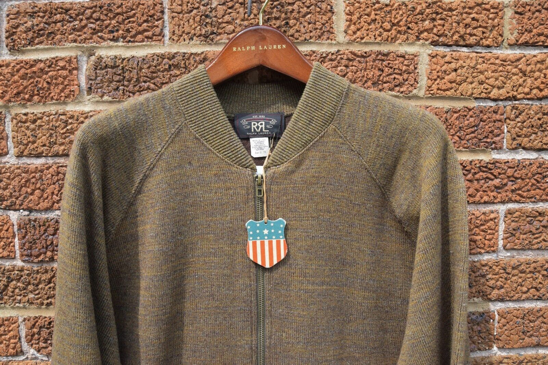 RRL Ralph Lauren Olive Green Baseball Cotton Wool Full Zip Jacket Men's 2XL XXL
