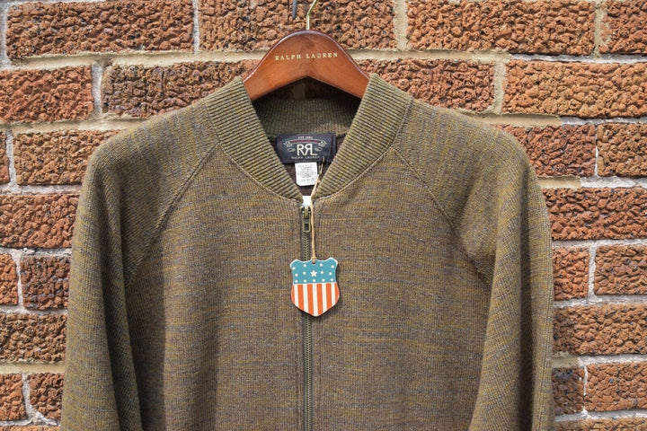 RRL Ralph Lauren Olive Green Baseball Cotton Wool Full Zip Jacket Men's 2XL XXL