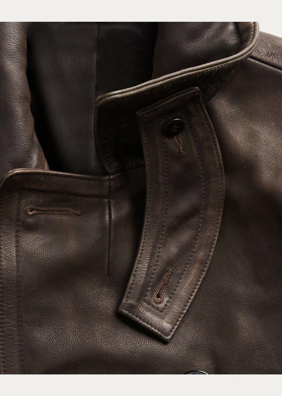 New RRL Ralph Lauren Leather Brown/Gray Peacoat Jacket Coat Lined Men's Large L