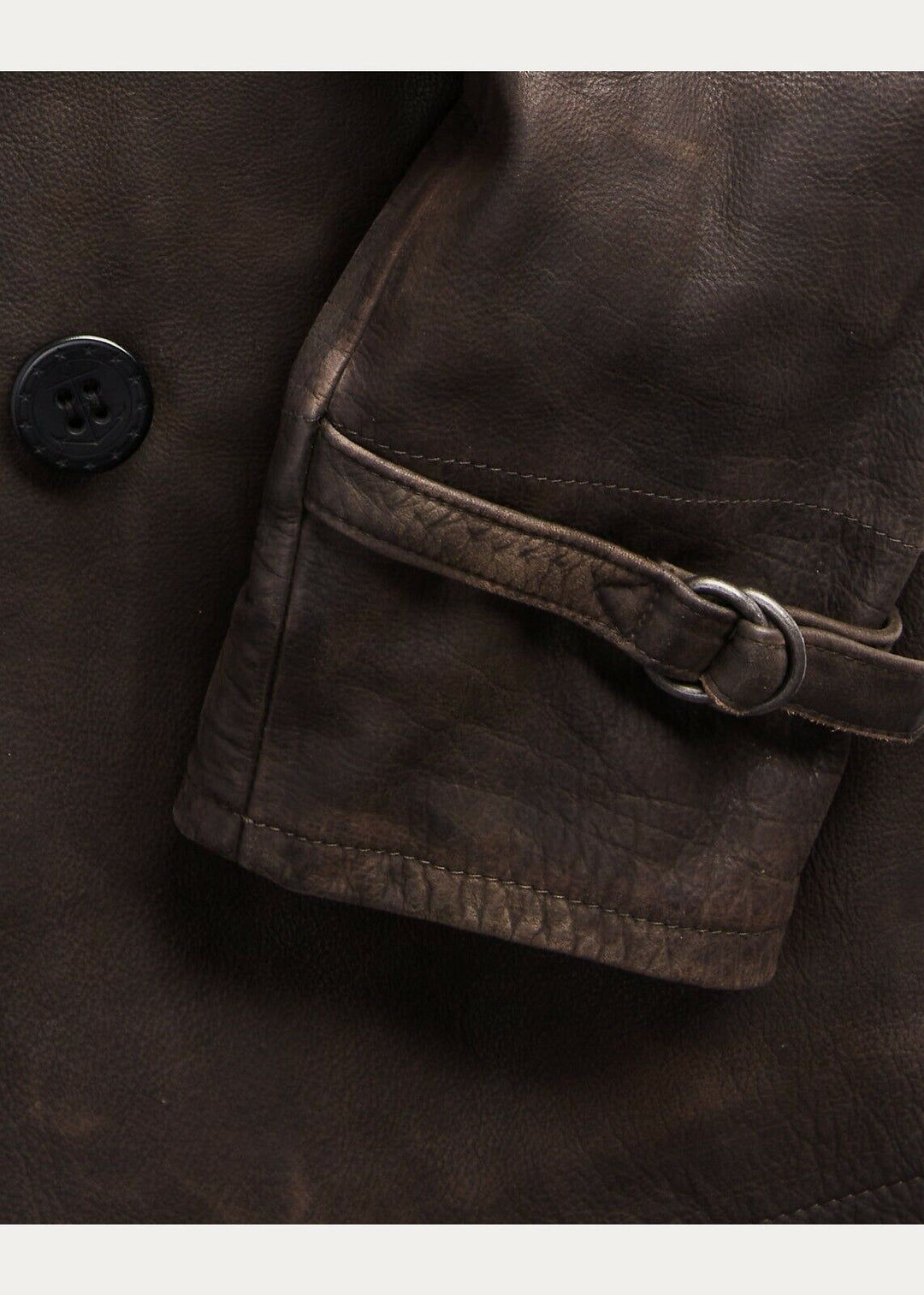 New RRL Ralph Lauren Leather Brown/Gray Peacoat Jacket Coat Lined Men's Large L