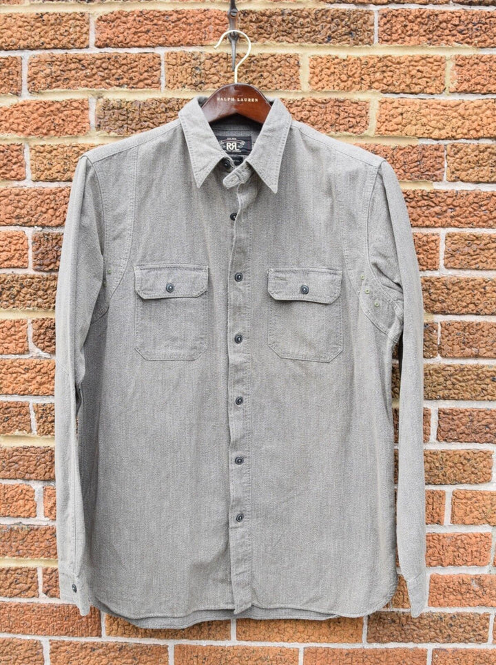RRL Ralph Lauren Work Wear Taupe Gray Twill Work Shirt Men's Medium M