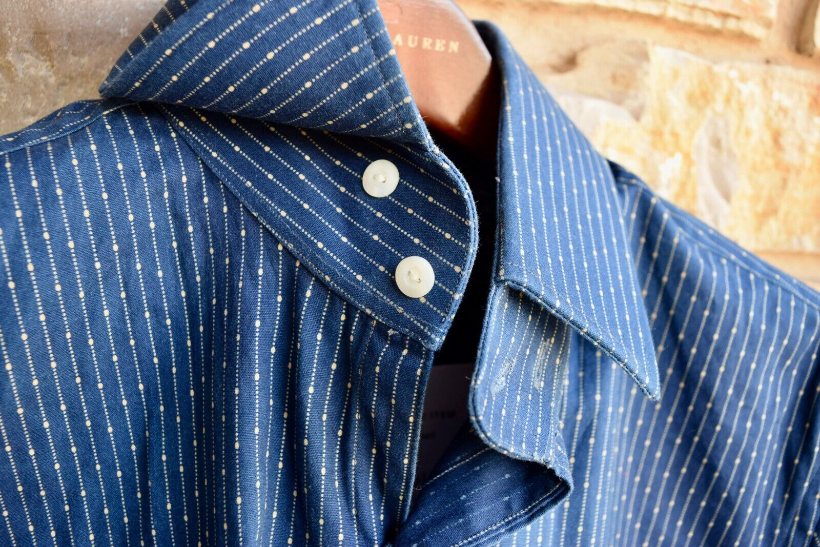 トップス RRL CALICO INDIGO JACK RABBIT WORK SHIRT RRL JACKRABBIT INDIGO WORK SHIRT