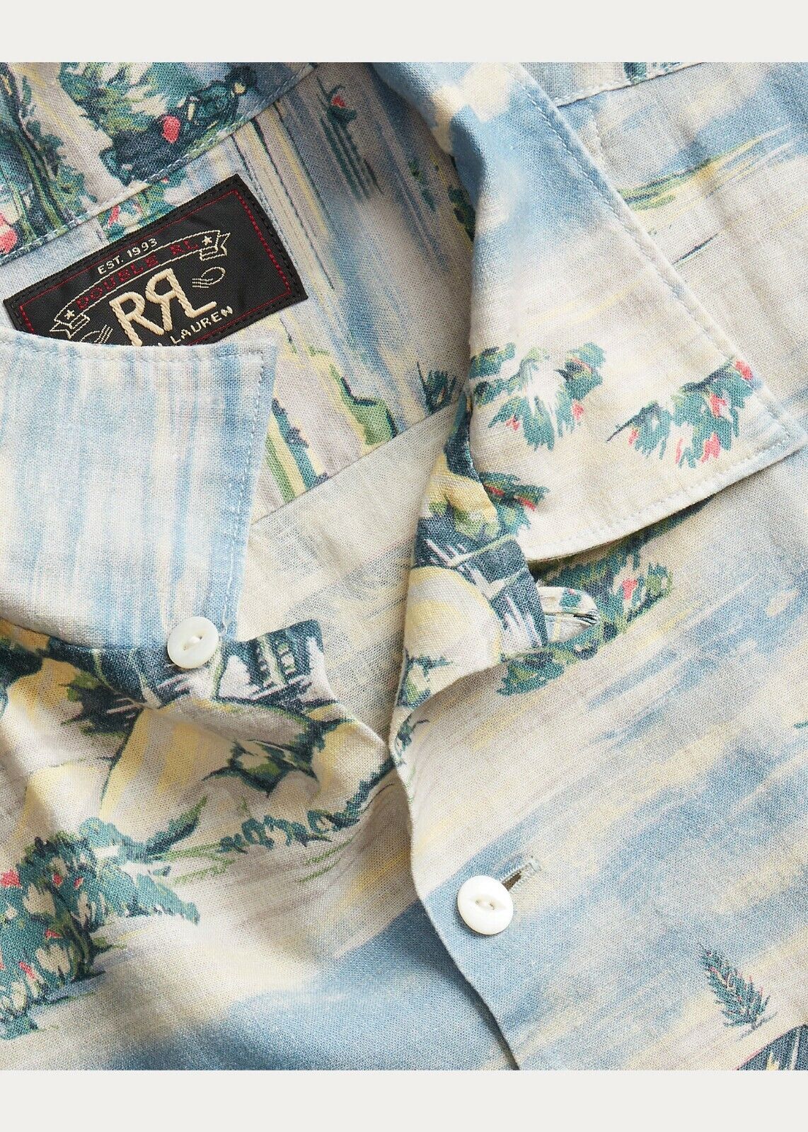 New RRL Ralph Lauren Western Cotton Linen Blend Print Camp Shirt