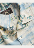 New RRL Ralph Lauren Western Cotton Linen Blend Print Camp Shirt Men's S Small