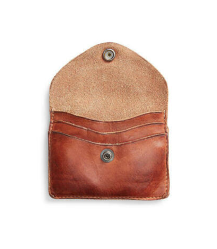 RRL Ralph Lauren Tumbled Leather Card Case Wallet Brown with Metal Concho