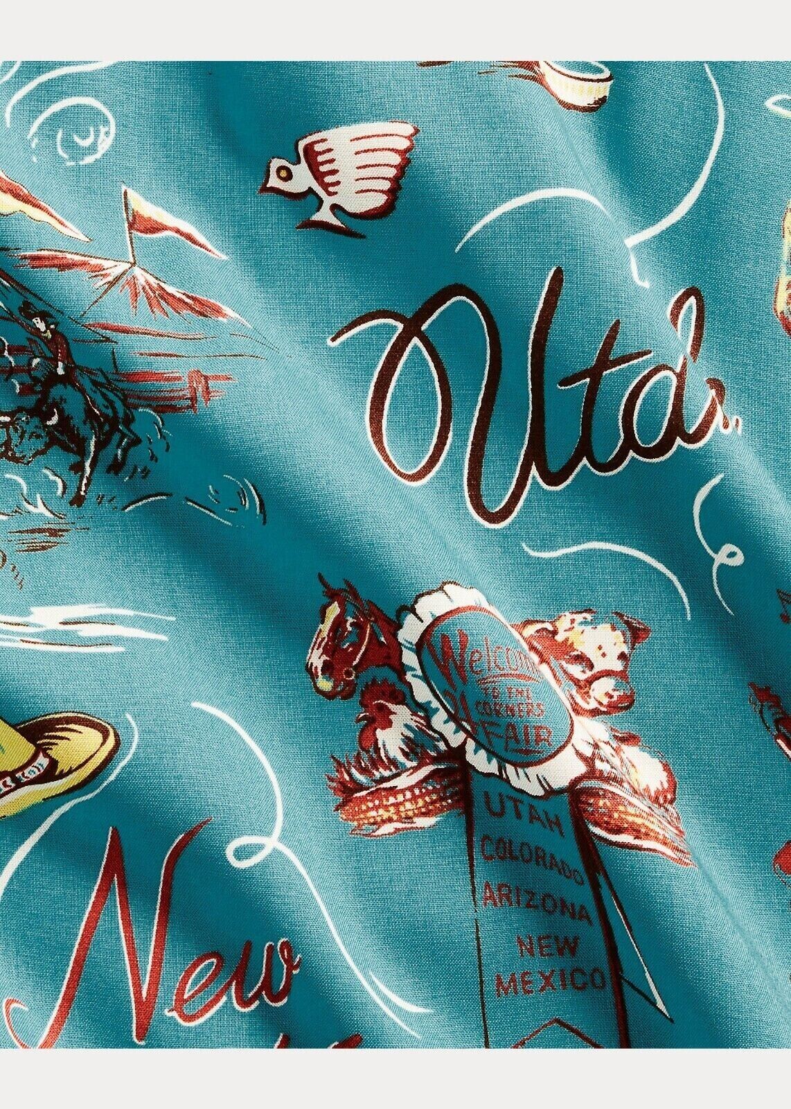 RRL Ralph Lauren Western Print Camp Blue Rodeo Shirt S/S Men