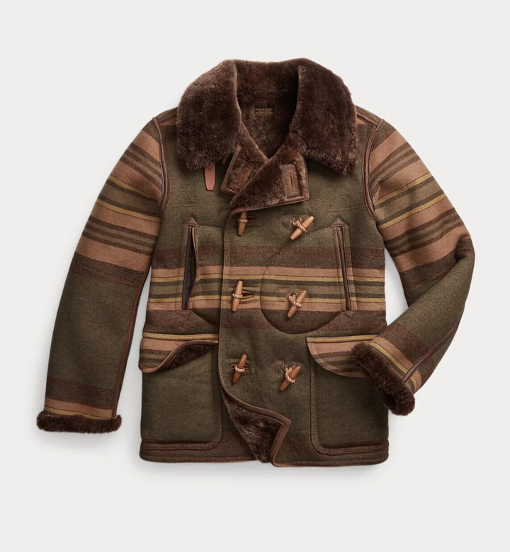 RRL Double RL Ralph Lauren Wool Peacoat Shearling Striped Jacket Men's Medium M