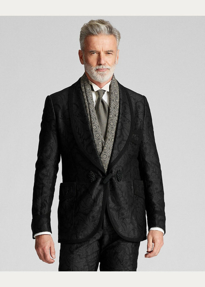 Ralph Lauren RRL Jacquard Smoking Jacket Sportcoat Black Suit Men's 40 R Pants