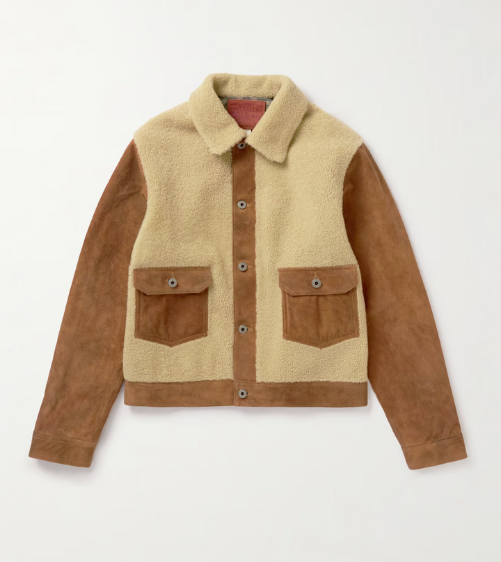 RRL Double RL Ralph Lauren Panelled Shearling-Lined Suede Jacket Mens Medium M