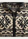 RRL Ralph Lauren Shawl Hand-Knit Geometric Cardigan Black Cream Men's S Small