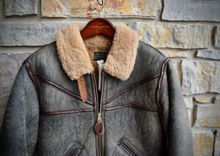 RRL Double RL Ralph Lauren Leather Brown Shearling Military Jacket Mens Medium M