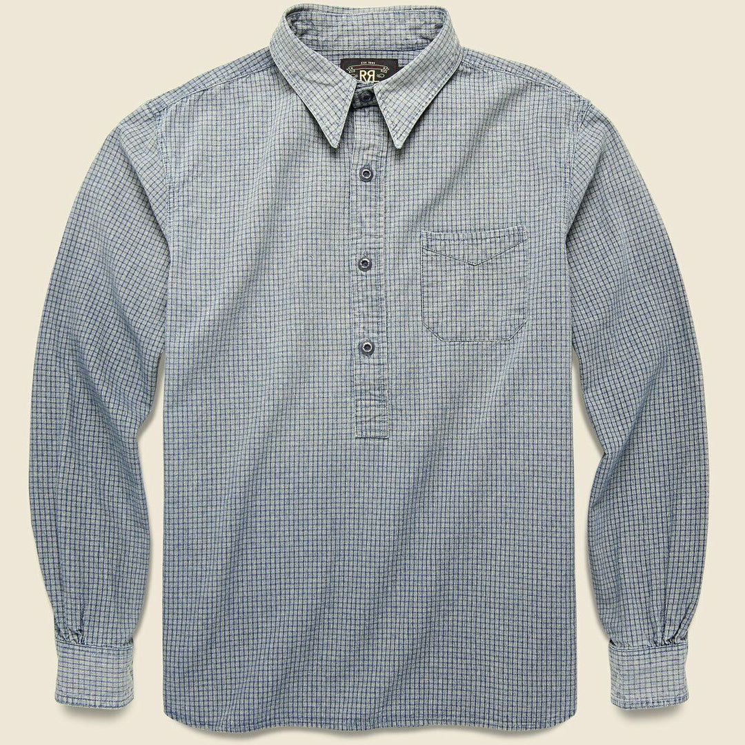 RRL Ralph Lauren Cotton Check Shirt Workshirt Indigo Popover Men's Medium M