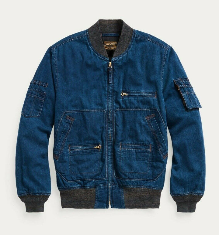 RRL Ralph Lauren Flight Sateen Indigo Jacket Bomber Blue Men's XL Extra-Large