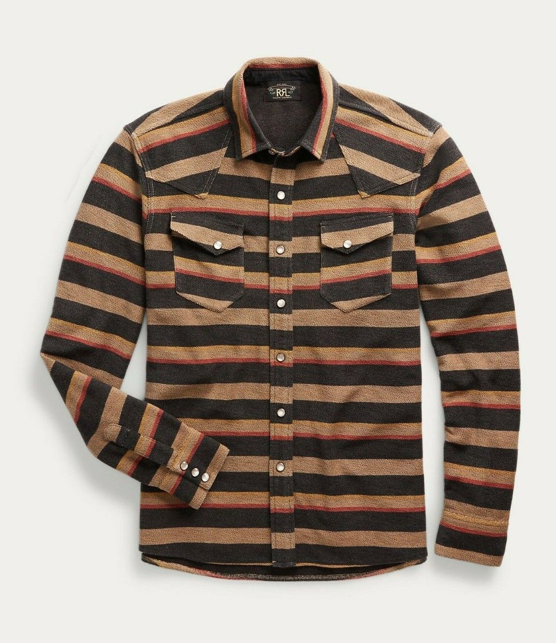 RRL Ralph Lauren Black Striped Yoke Western French Terry Shirt