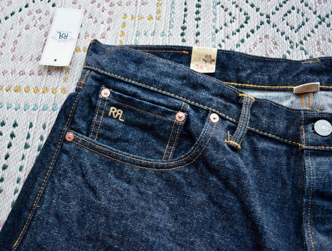 $450 RRL Double RL Dark Wash Denim Jeans Selvedge Slim East - West Men's 38 x 32