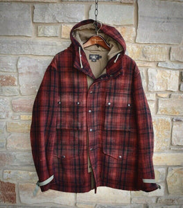 RRL Ralph Lauren Wool Red Black Plaid Hoodie Jacket Manhack Men's Extra-Large XL