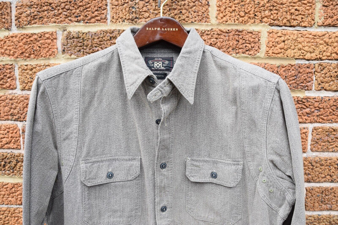 RRL Ralph Lauren Work Wear Taupe Gray Twill Work Shirt Men's Medium M