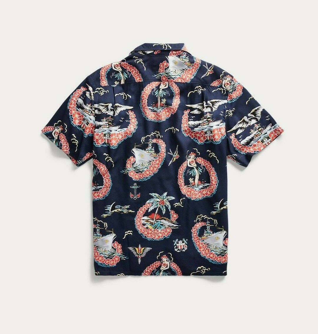 RRL Ralph Lauren 1930's Tropical Blue Hawaiian Camp Navy Shirt XL Extra-Large