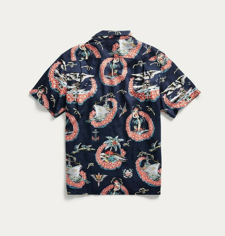 RRL Ralph Lauren 1930's Tropical Blue Hawaiian Camp Navy Shirt XL Extra-Large