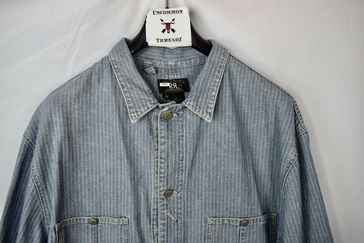 RRL Ralph Lauren Engineer Denim Chore Striped Jacket Men's XL Extra-Large