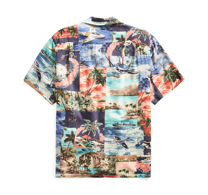 RRL Ralph Lauren Vintage Hawaiian Double RL Print Shirt XS Extra-Small Camp