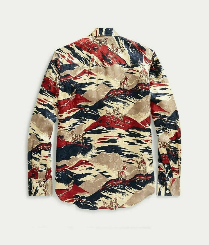 New RRL Ralph Lauren Buffalo Silk Western Print Button Shirt Men's 2XL XXL