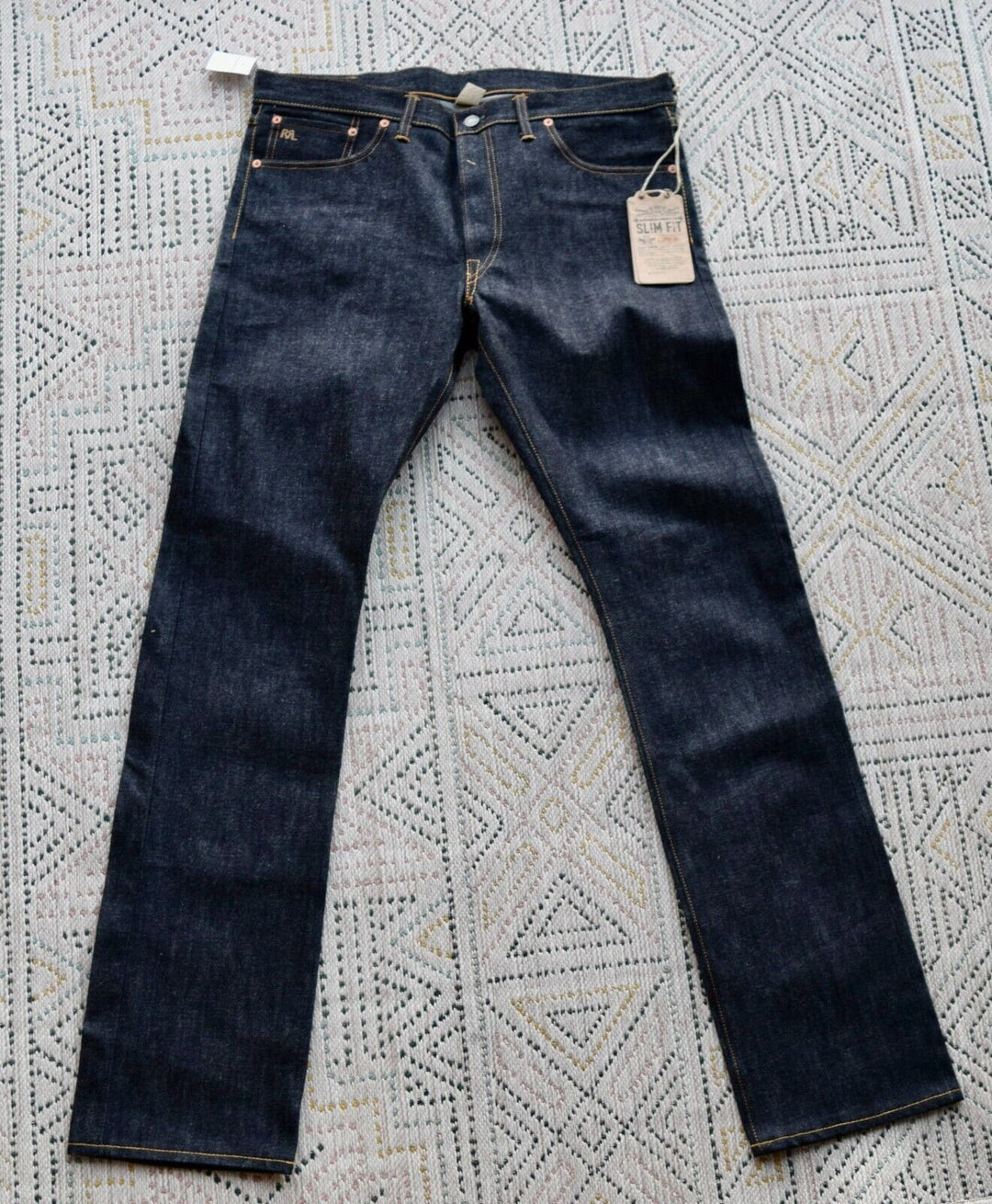 $450 RRL Double RL Dark Wash Raw Denim Jeans Selvedge Rigid Slim Men's 36 x 34