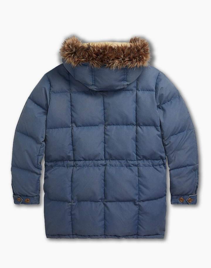 RRL Ralph Lauren Quilted 1950's Blue Parka Jacket Coat Fur Mens Large L
