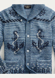 RRL Ralph Lauren Shawl Indigo Hand-Knit Nautical Cardigan Men's M Medium