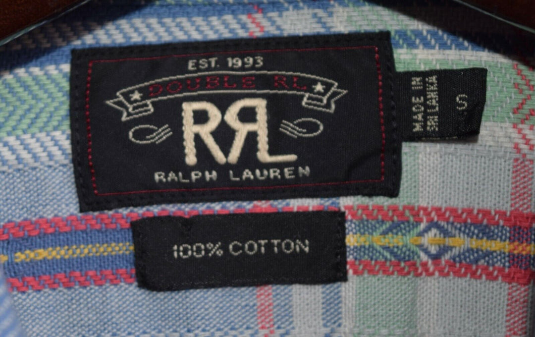 New RRL Ralph Lauren Blue Green Plaid Check Thick Cream Flannel Men's S Small